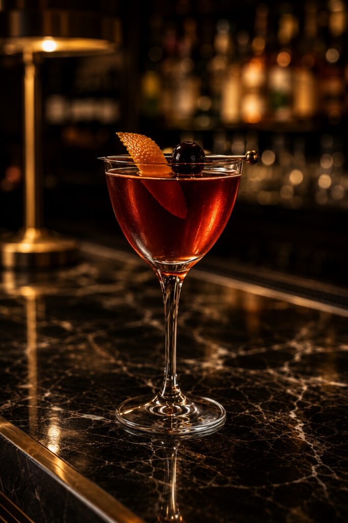 Signature cocktail on the marble counter