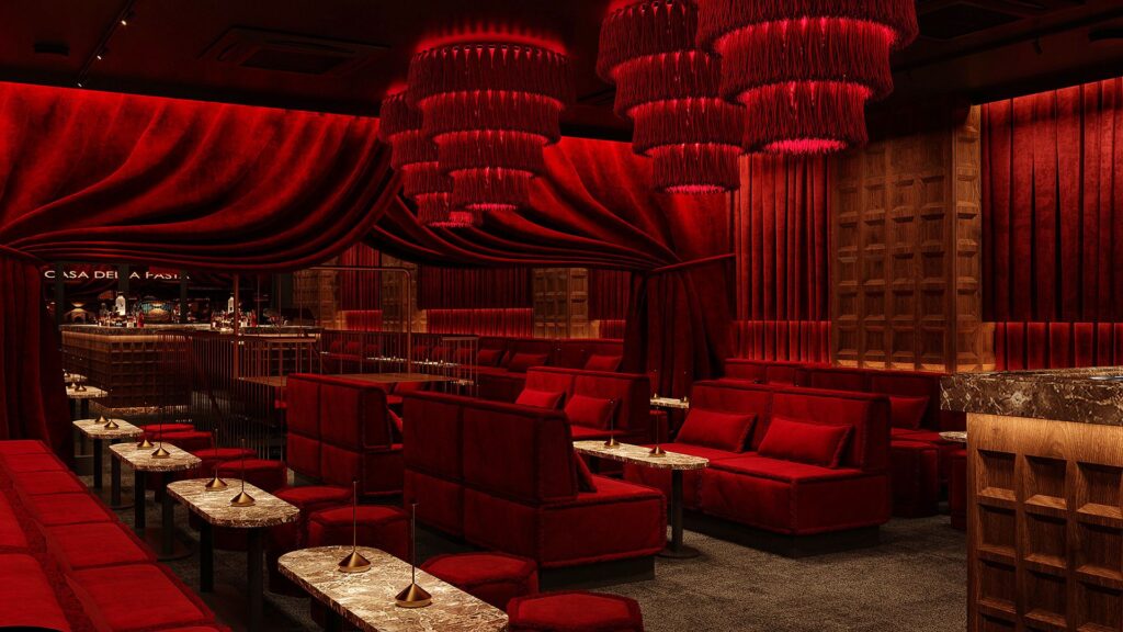 Red velvet booths at CALL ME