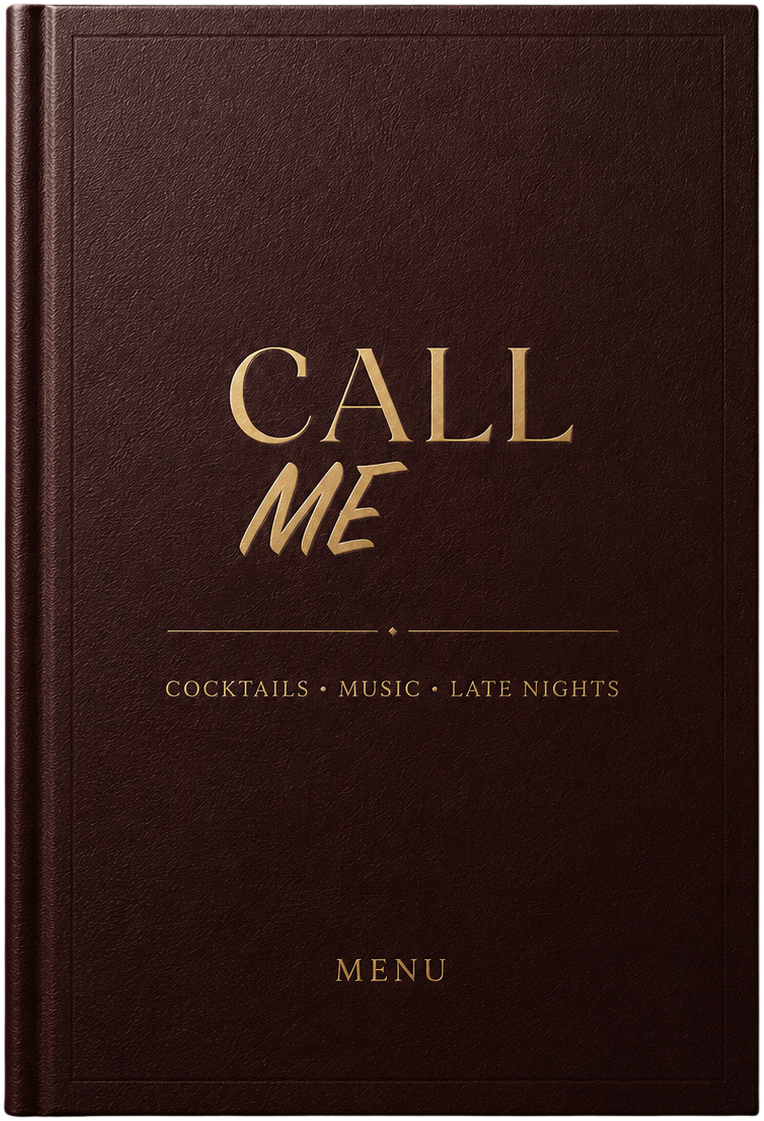 CALL ME drinks and kitchen menu booklet